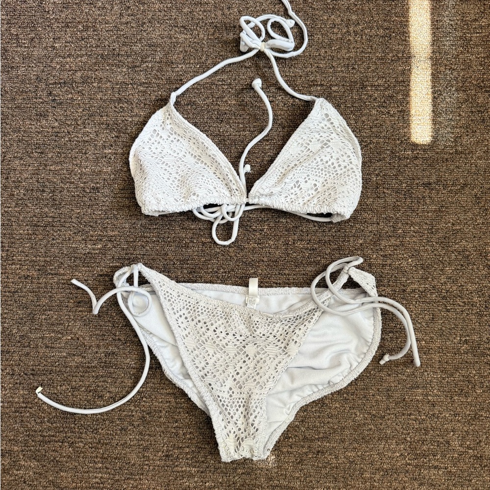 Aeropostale White Crochet Tie Bikini Set